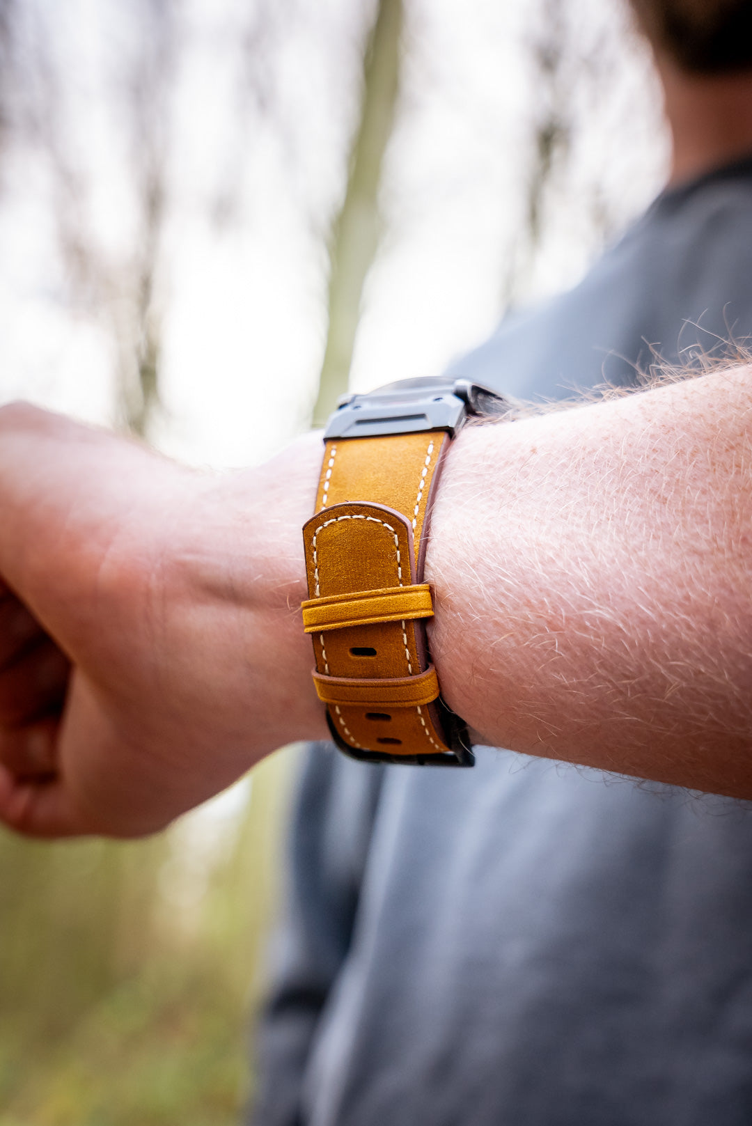 Light Brown Leather Garmin QuickFit Watch Strap