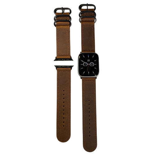Leather ringed wide watch strap for Apple with and without watch