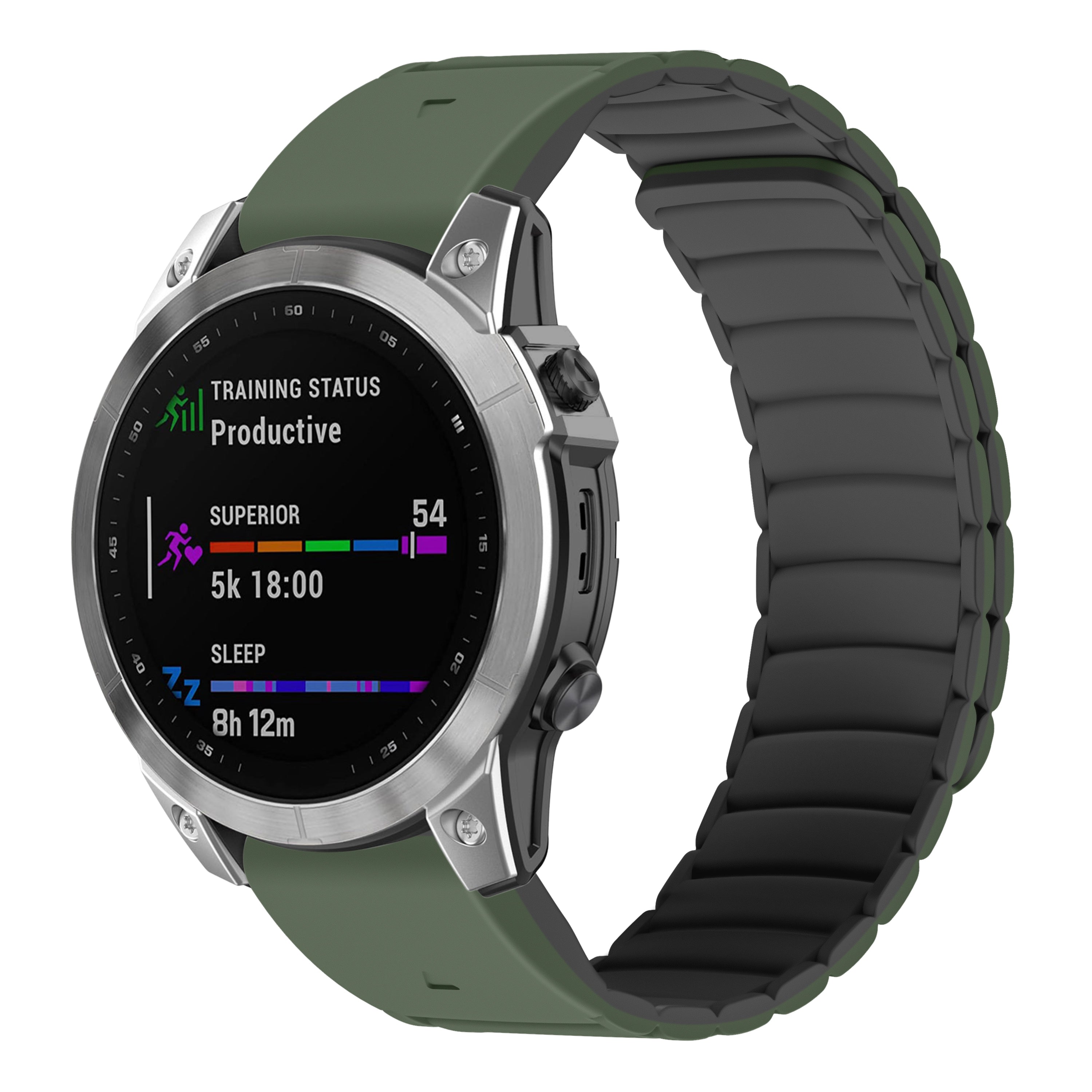 Smartwatch with a green band on a white background