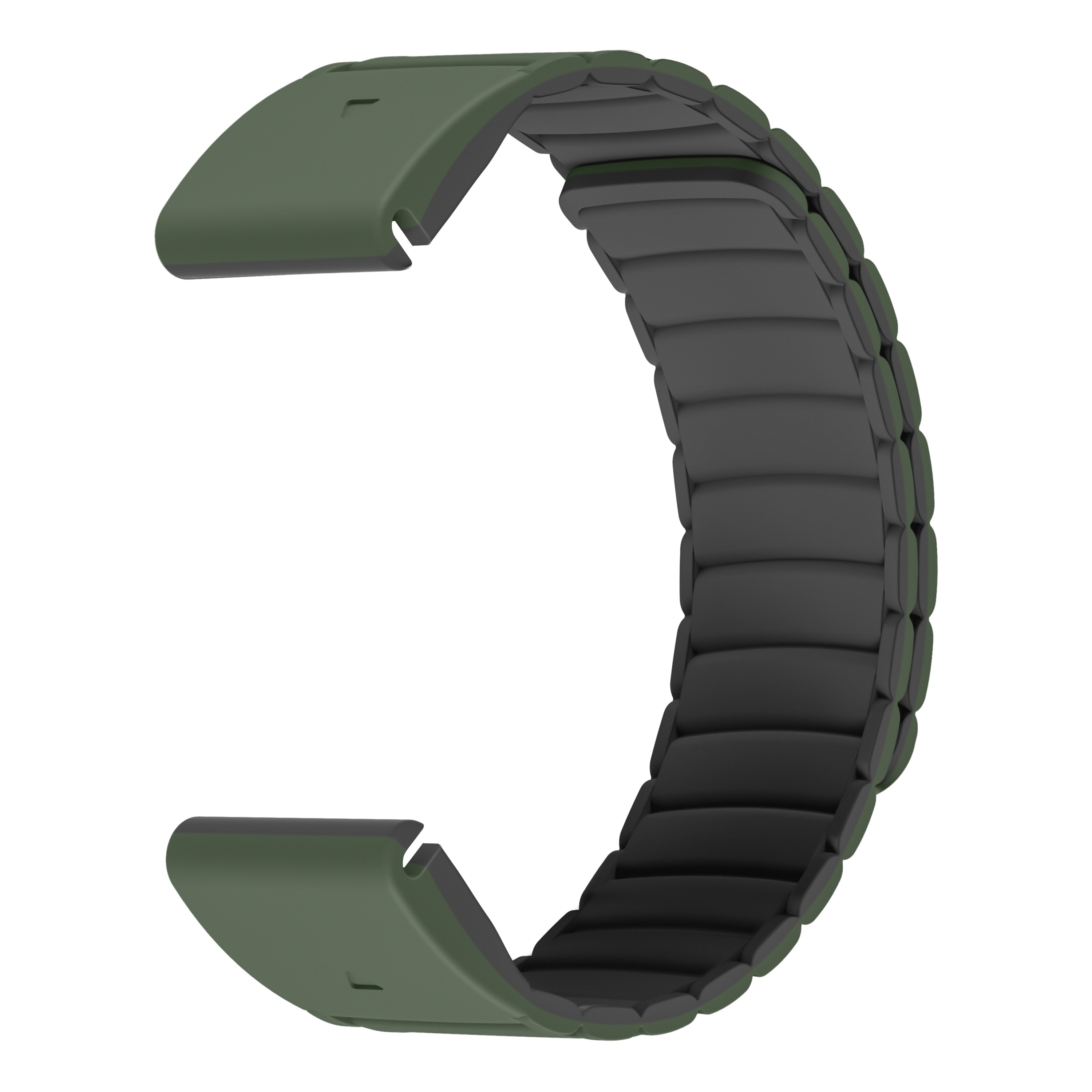 Black and green Garmin watch strap on a white background