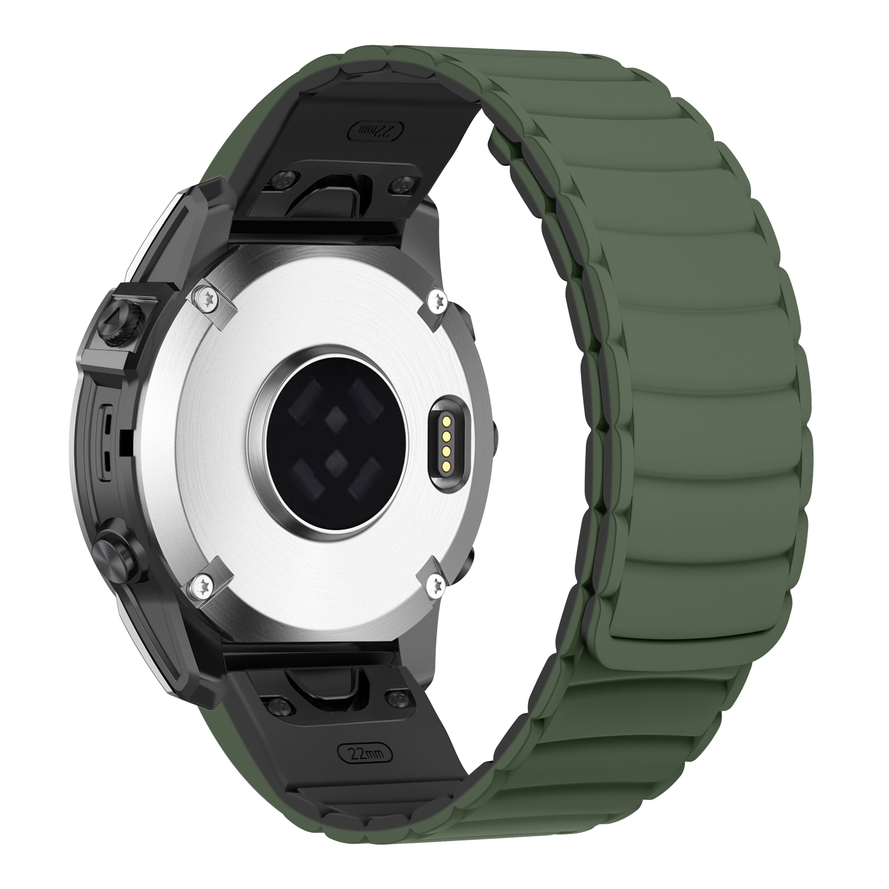 Garmin with a green band on a white background