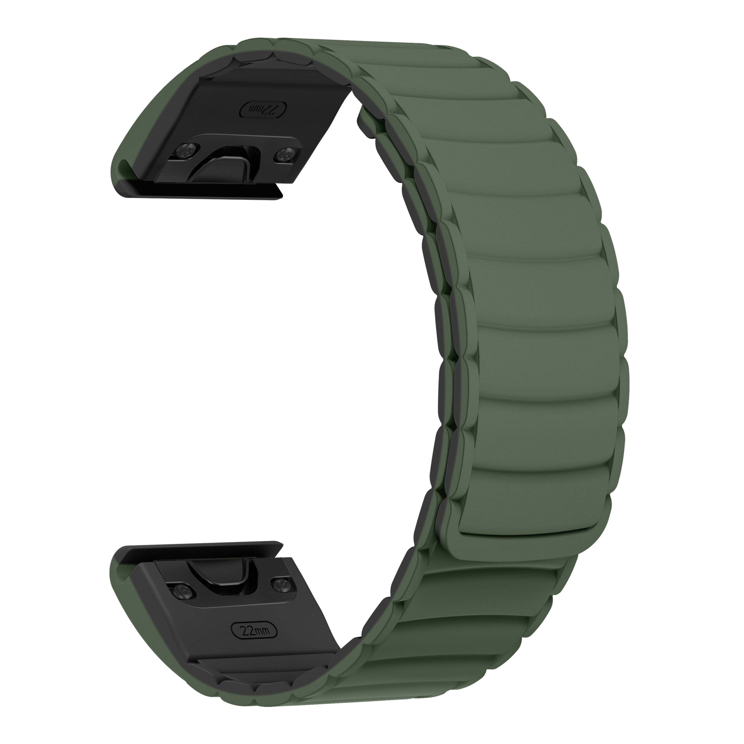 Green watch strap on a white background