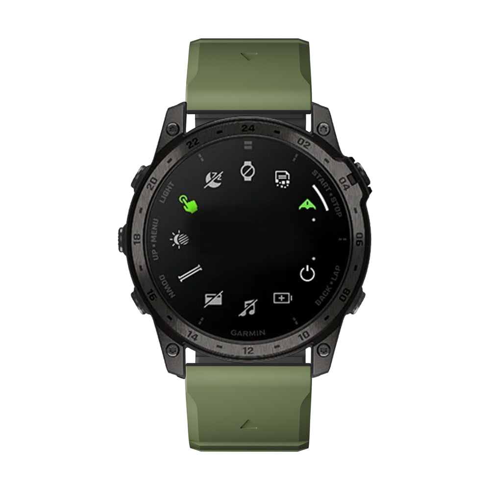 Garmin Watch with green band on a white background