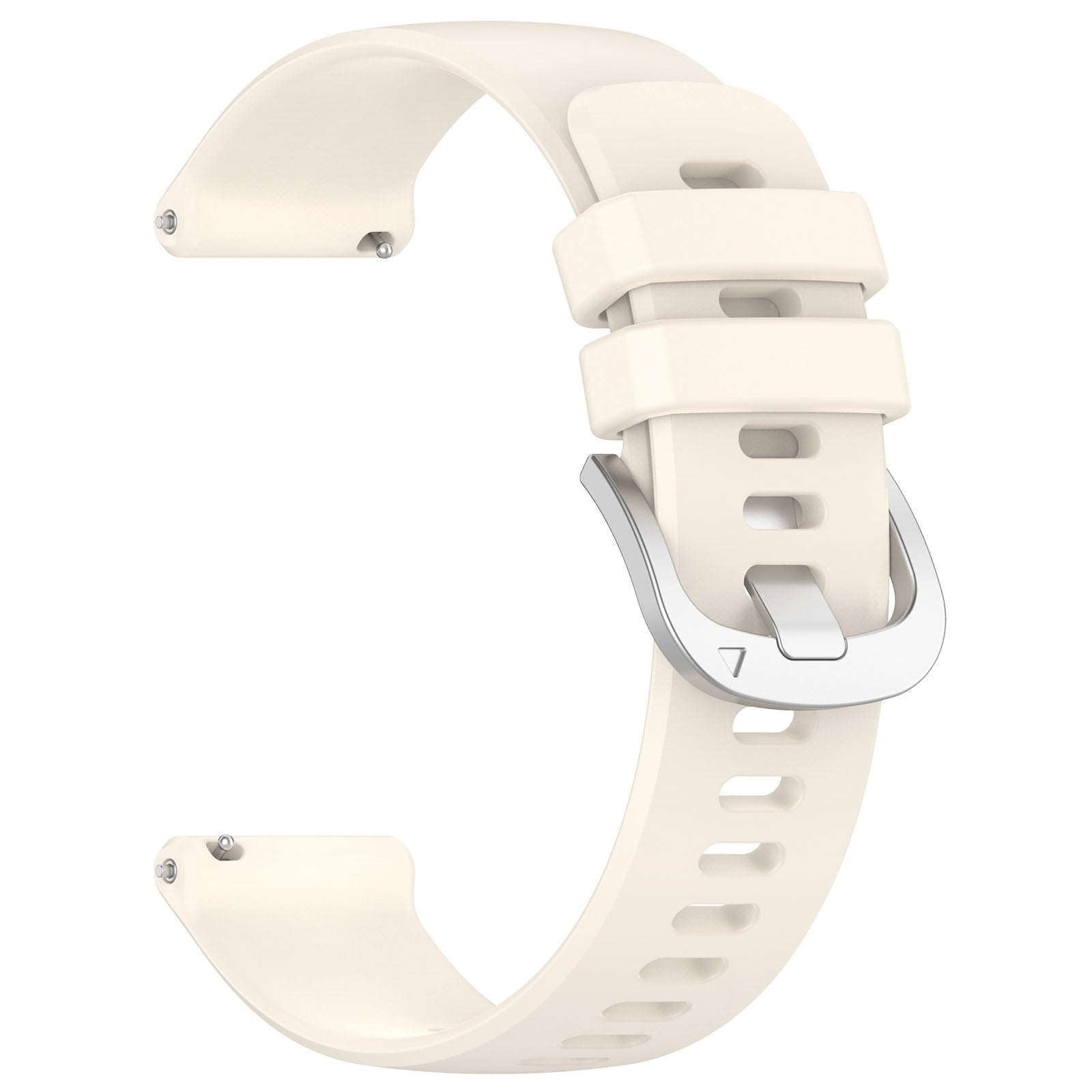 cream watch strap with silver clasp on a white background