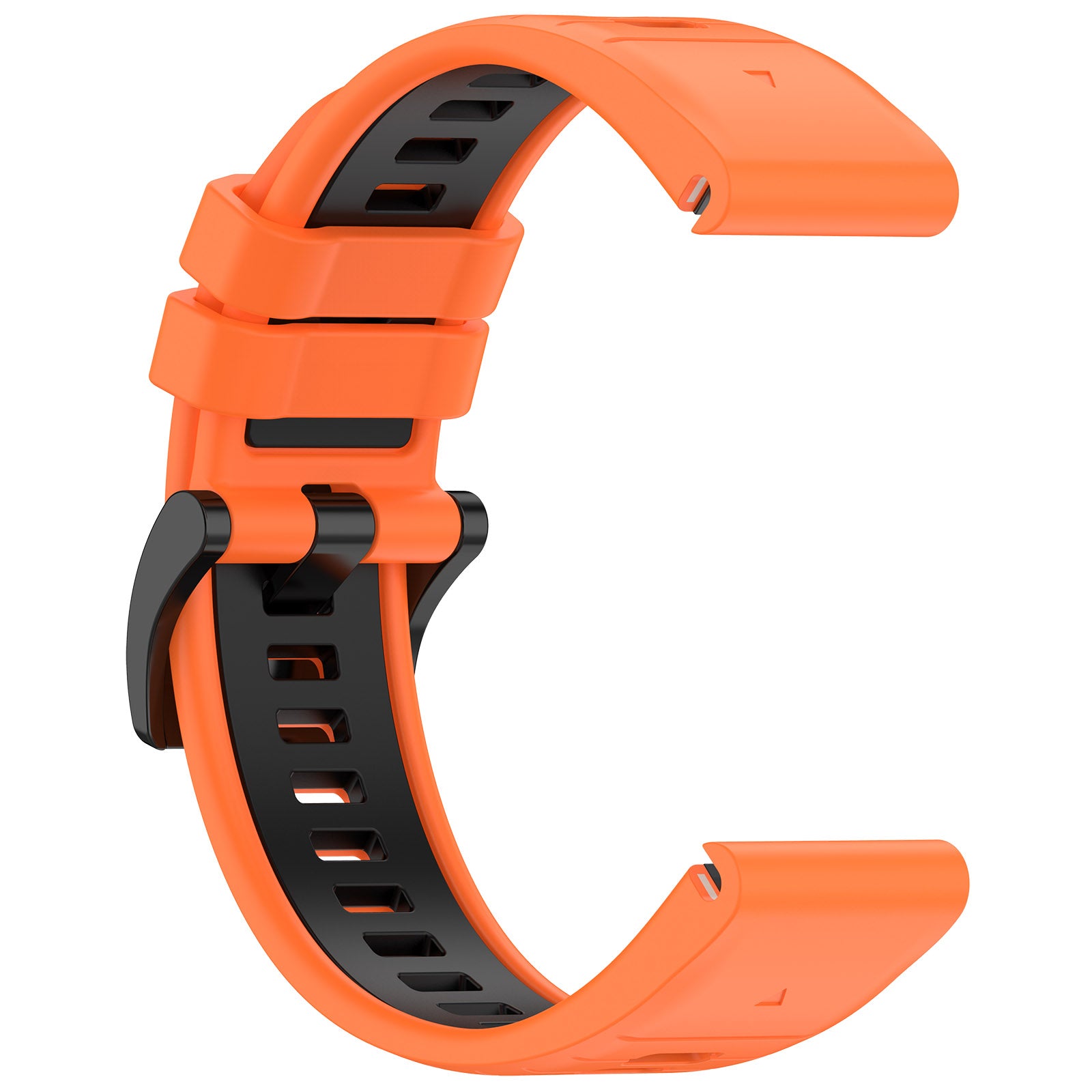 Orange and black watch strap on a white background