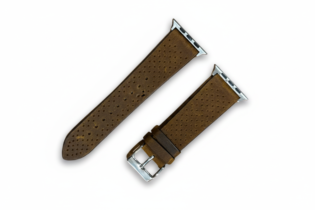 Perforated watch strap on white background
