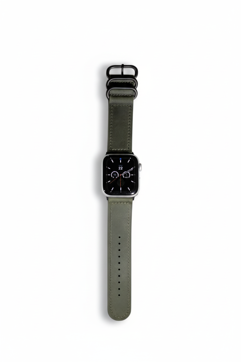 Apple Watch with a green strap on a white background