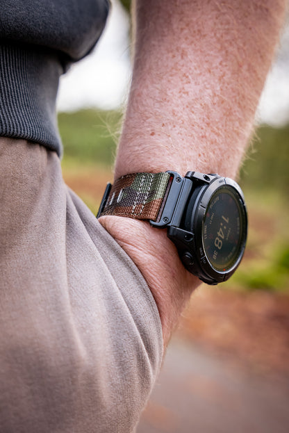 Army Print Nylon Garmin Compatible QuickFit strap from The Time Club 