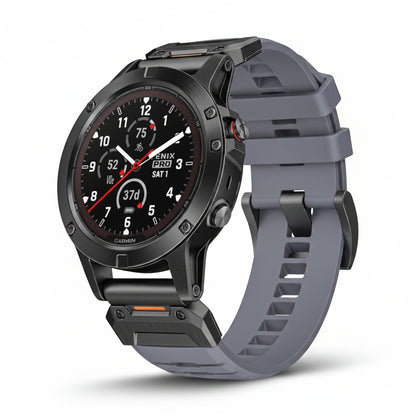Smartwatch with a gray strap on a white background