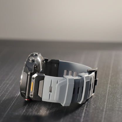 Grey Fortis Watch strap from the time club on a garmin watch. 