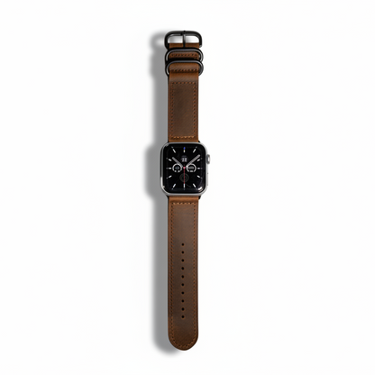 Brown Leather ringed wide watch strap for Apple