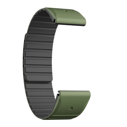 Green and black watch strap on a white background