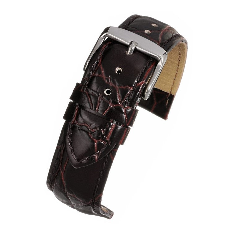 Brown leather watch strap with a silver buckle on a white background