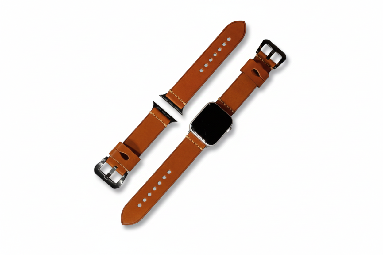 The Hawthorne - Chestnut Edition - Flat Lay with and without the Apple Watch 